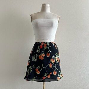 handmade black orange yellow floral print mini skirt